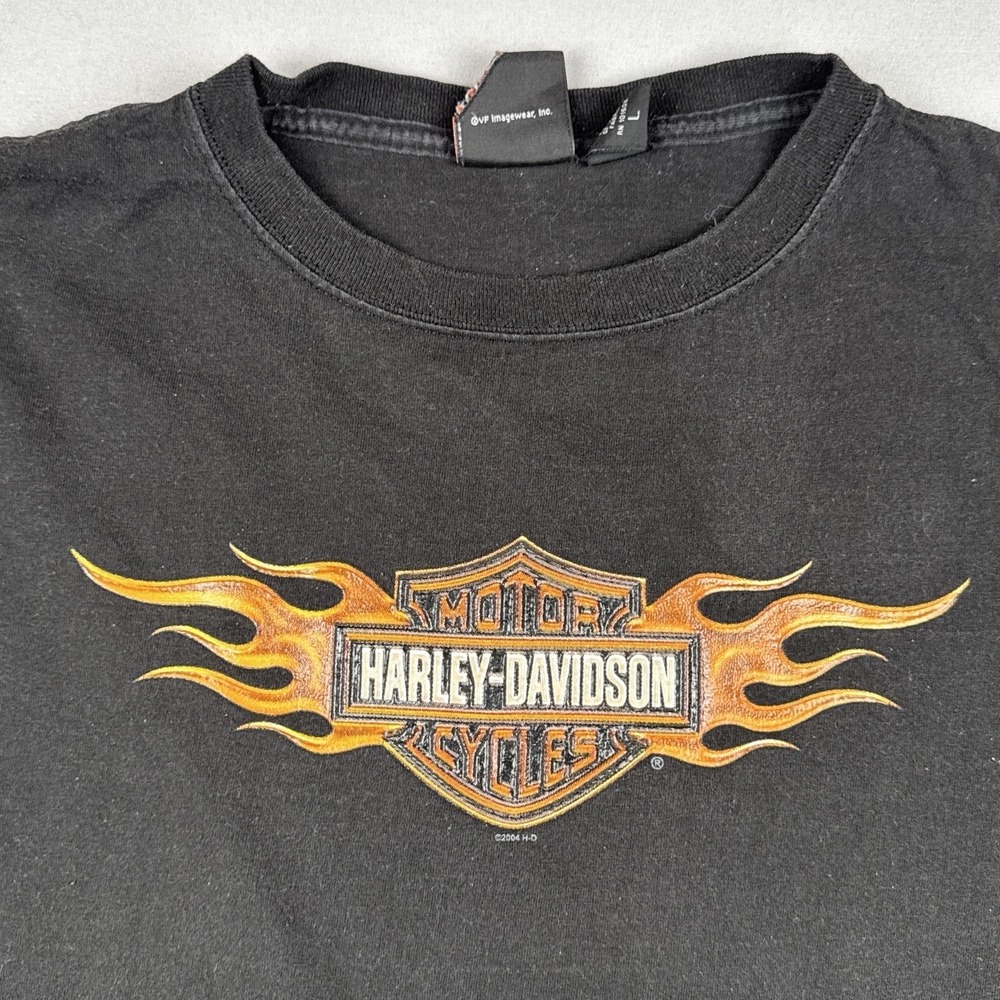 Vintage 2004 Harley Davidson Flames T Shirt Appleton Wisconsin Black Large